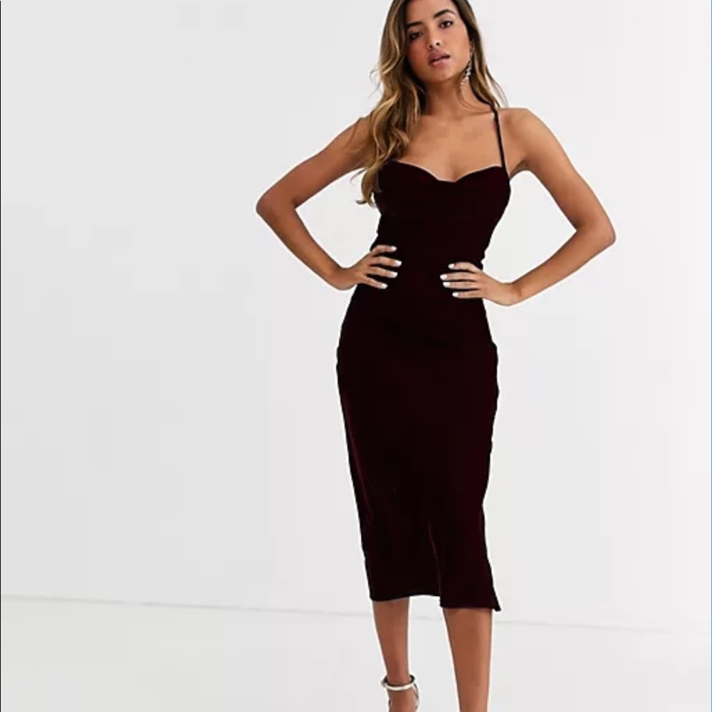 ASOS DESIGN midi dress in velvet with lace up back